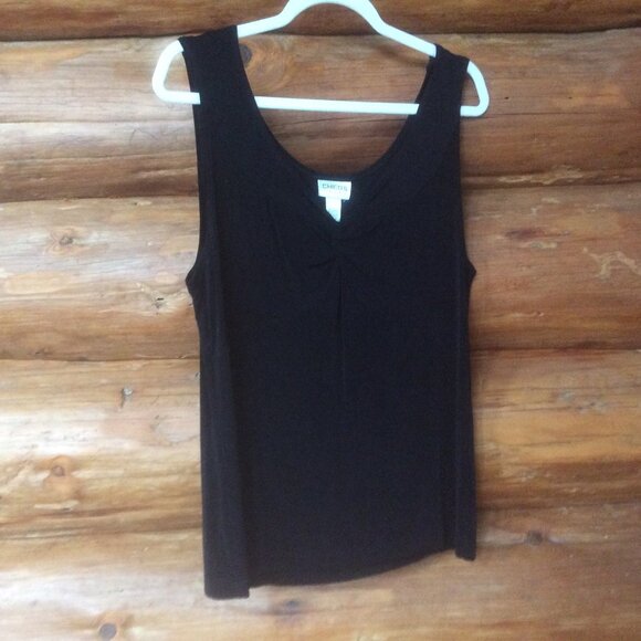 Chico's Travelers Black V-Neck Twist Front Liquid Fabric Tank Top Size 3 (XL) - Picture 1 of 4